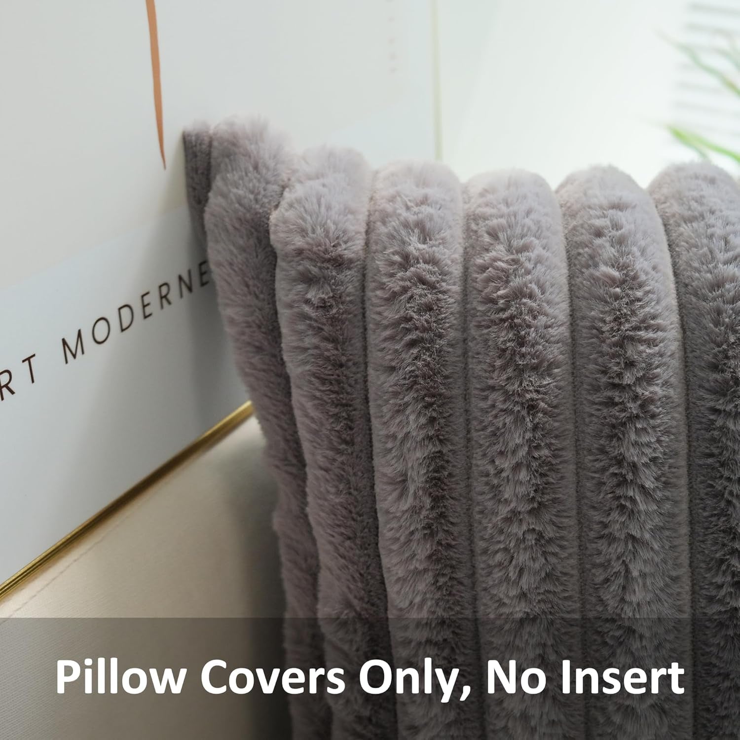 Pack of 2 Faux Fur Plush Decorative Throw Pillow Covers Couch Cushion Case Soft Pillowcases (Grey, 20 X 20-Inch)