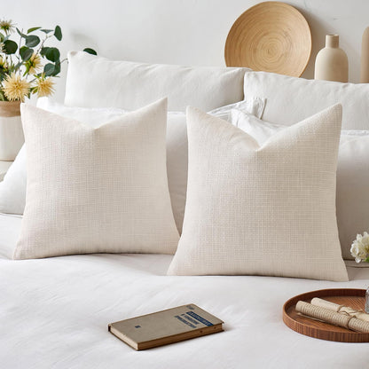 Burlap Linen Throw Pillow Covers 18X18 Inch Set of 2 Cream White Christmas Decorative Pillows Modern Farmhouse Soft Accent Cushion Covers for Couch Sofa Bedroom Livingroom Home Decor