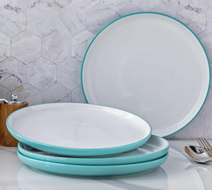 12-Piece Modern White Ceramic Dinnerware Set for Four, Scratch-Resistant Plates and Bowls, Oven Safe, Microwave and Dishwasher Compatible