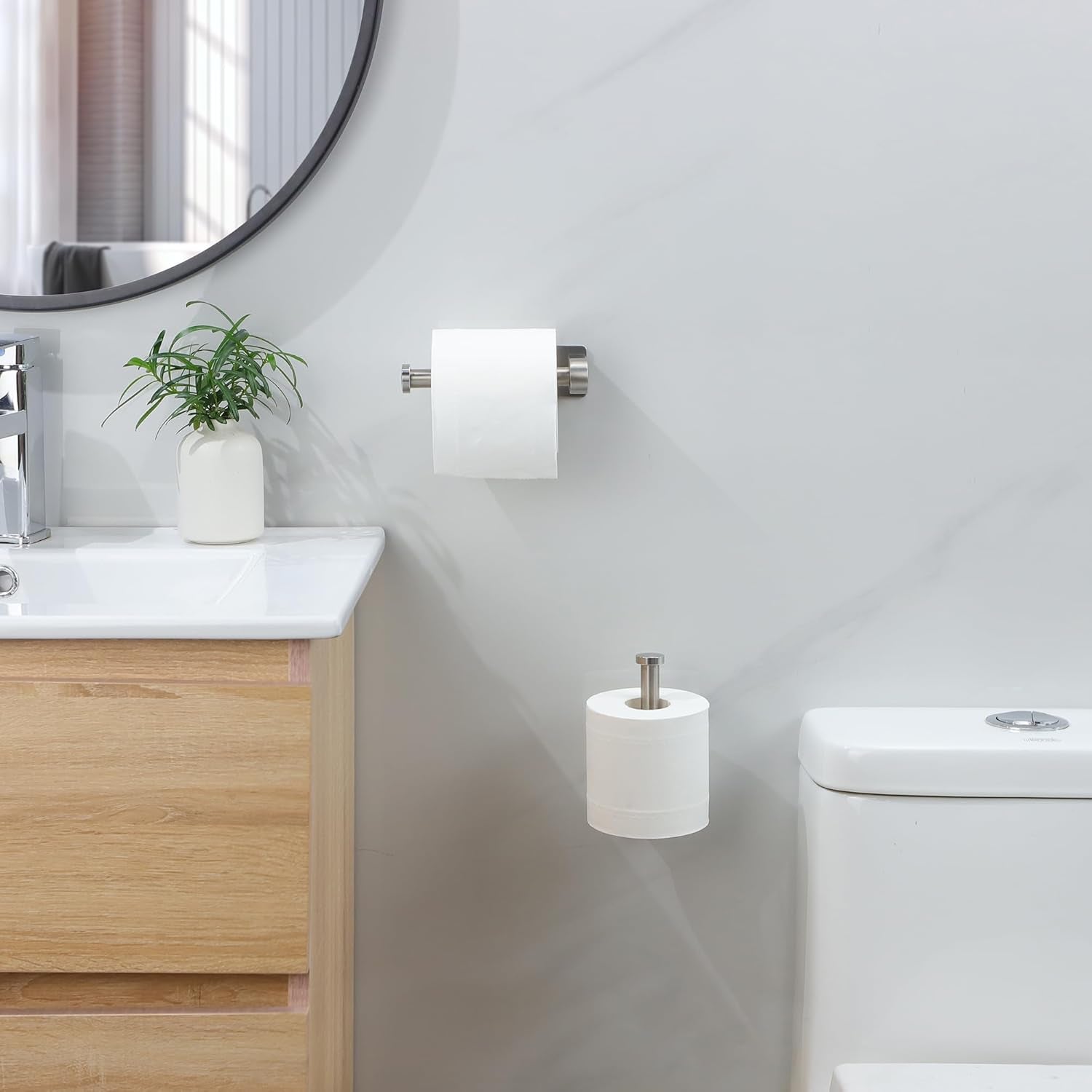 Self-Adhesive Stainless Steel Brushed Toilet Paper Holder - No Drilling Bathroom Stand