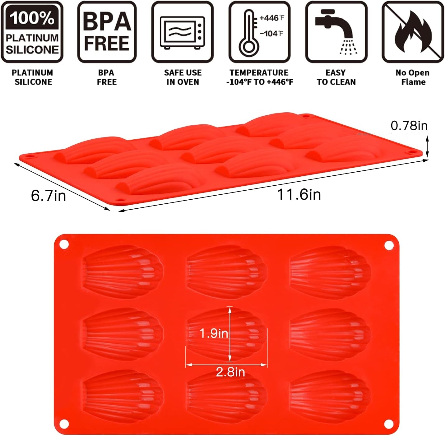 Silicone Madeleine Pans - 9 Cups Madeleine Mold for Small Cake, Chocolate, Cookies Pack of 2