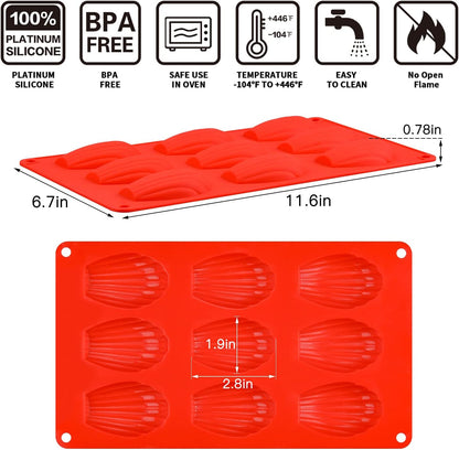 Silicone Madeleine Pans - 9 Cups Madeleine Mold for Small Cake, Chocolate, Cookies Pack of 2