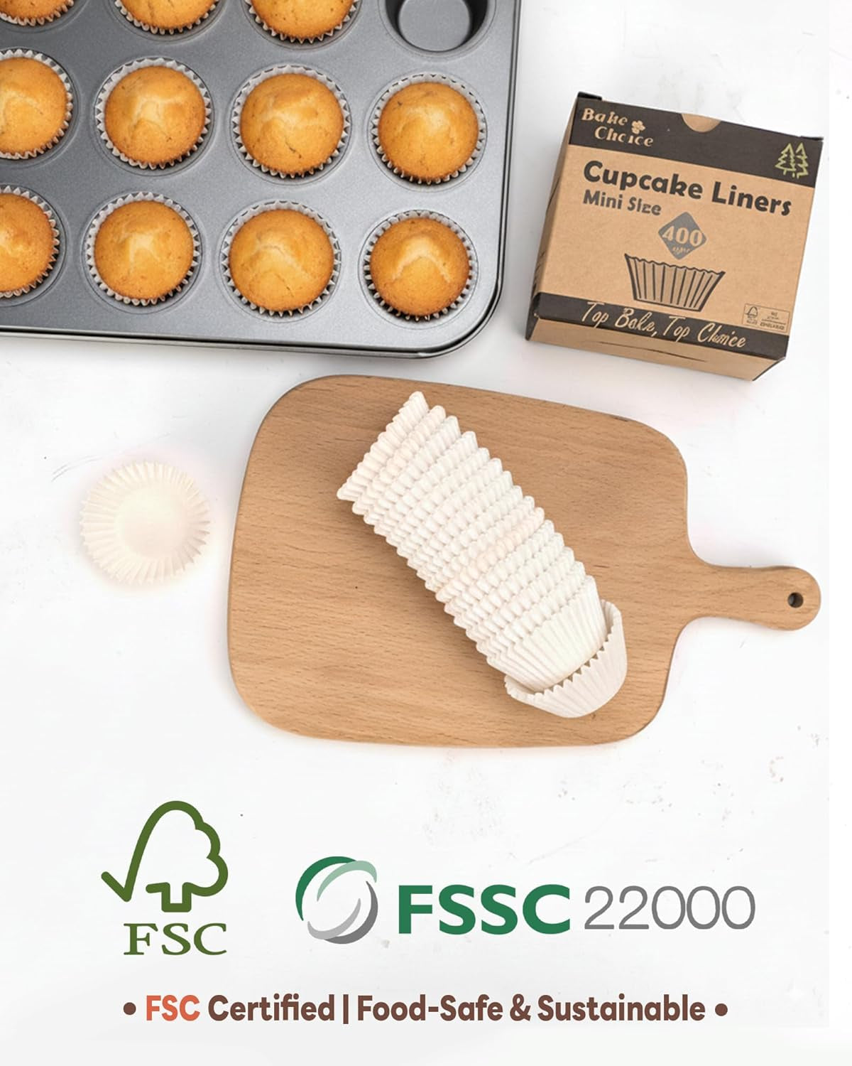 Non-Stick 400Pcs White Mini Cupcake Liners for Baking, Greaseproof Muffin Liners for Mini Muffin Pan, Food Grade Cupcake Wrapper for for Party, Wedding, Birthday, Christmas, Valentines