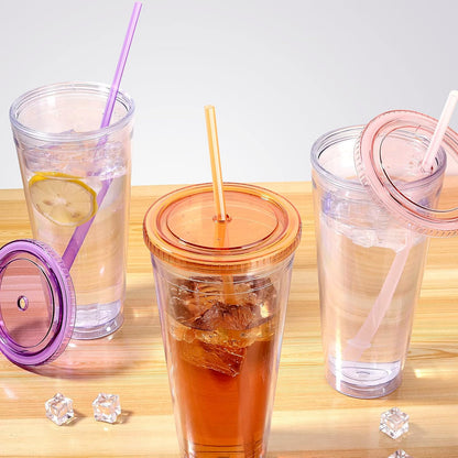 32Oz Acrylic Tumblers with Lid and Straws,Double Walled Clear Plastic Straw Cup,Reusable Insulated Cups Perfect for Parties,Birthdays,Weddings -2 Pack