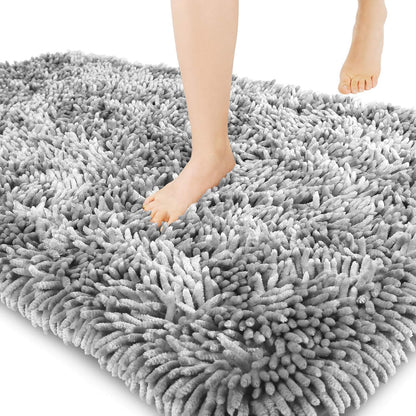 Chenille Bathroom Rugs Non Slip, Extra Thick Soft Absorbent Bath Rug 24X17 Inch, Machine Washable Quick Dry Bath Mat for Bathroom Floor, Tub and Shower, Home Decor Accessories, Light Grey