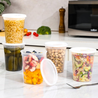 20 Sets 32 Oz Plastic Deli Food Containers with Lids, Airtight Food Storage Containers, Freezer/Dishwasher/Microwave Safe, Soup Containers for Takeout Meal Prep Storage