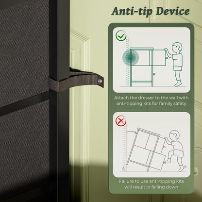 Bedroom Dresser and TV Stand Combo, 55-Inch Unit for 43-60 Inch TVs, Long Fabric Storage Solution with 7 Drawers, Black