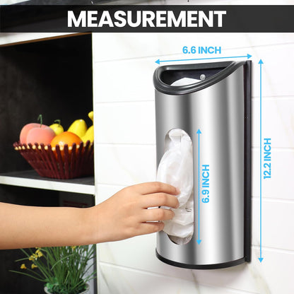 Grocery Plastic Bag Holder and Dispenser Medium, Easy Wall Mount Bag Saver, Stainless Steel, Silver