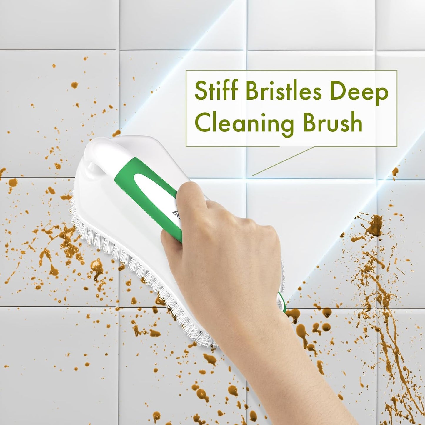 Scrub Brush for Cleaning Comfort Grip Shower Scrubber Stiff Bristles with Handle Heavy Duty Cleaner Brush for Tub Sink Carpet Floor - Pack of 2 (Green+Green)