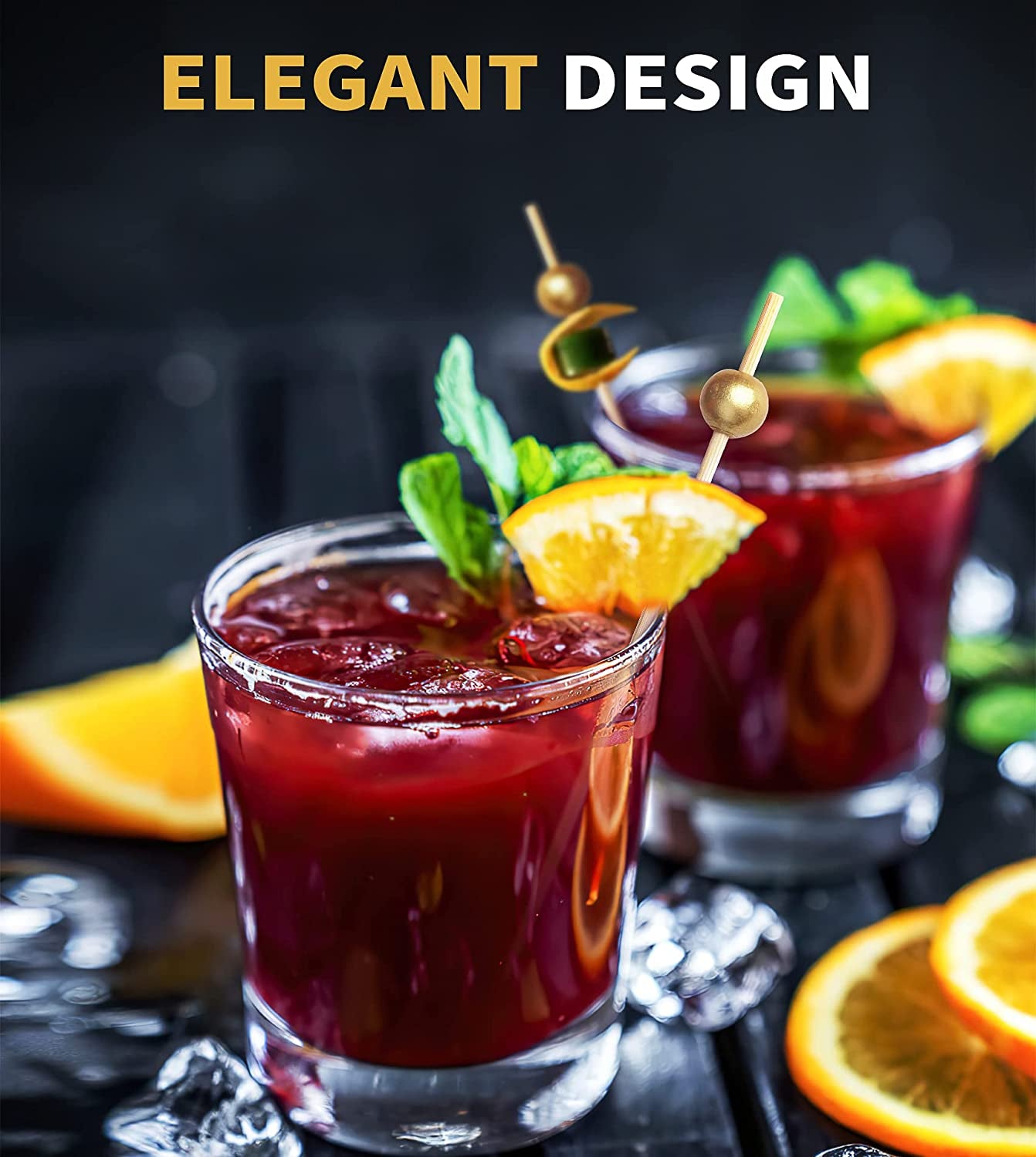 200PCS Cocktail Picks, Fancy Toothpicks for Appetizers, Decorative Bamboo Skewers for Appetizers Drinks Fruit, 4.7 Inch Long Wooden Gold Pearl Food Sticks Charcuterie Boards Accessories Party Supplies