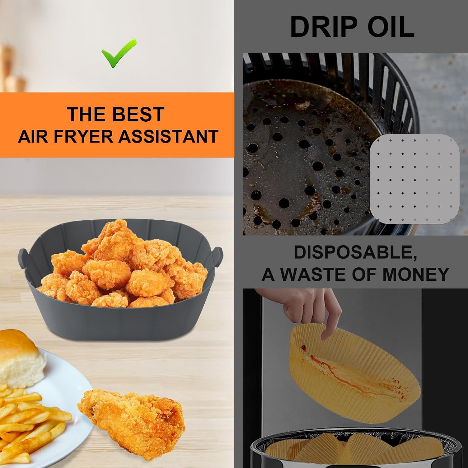 Air Fryer Silicone Liners for Most 1-2 Qt Mini Air Fryer, 3 Pack Square Small Air Fryer Liners Silicone Reusable Airfryer Liners Accessories for COSORI, Ninja, CHEFMAN