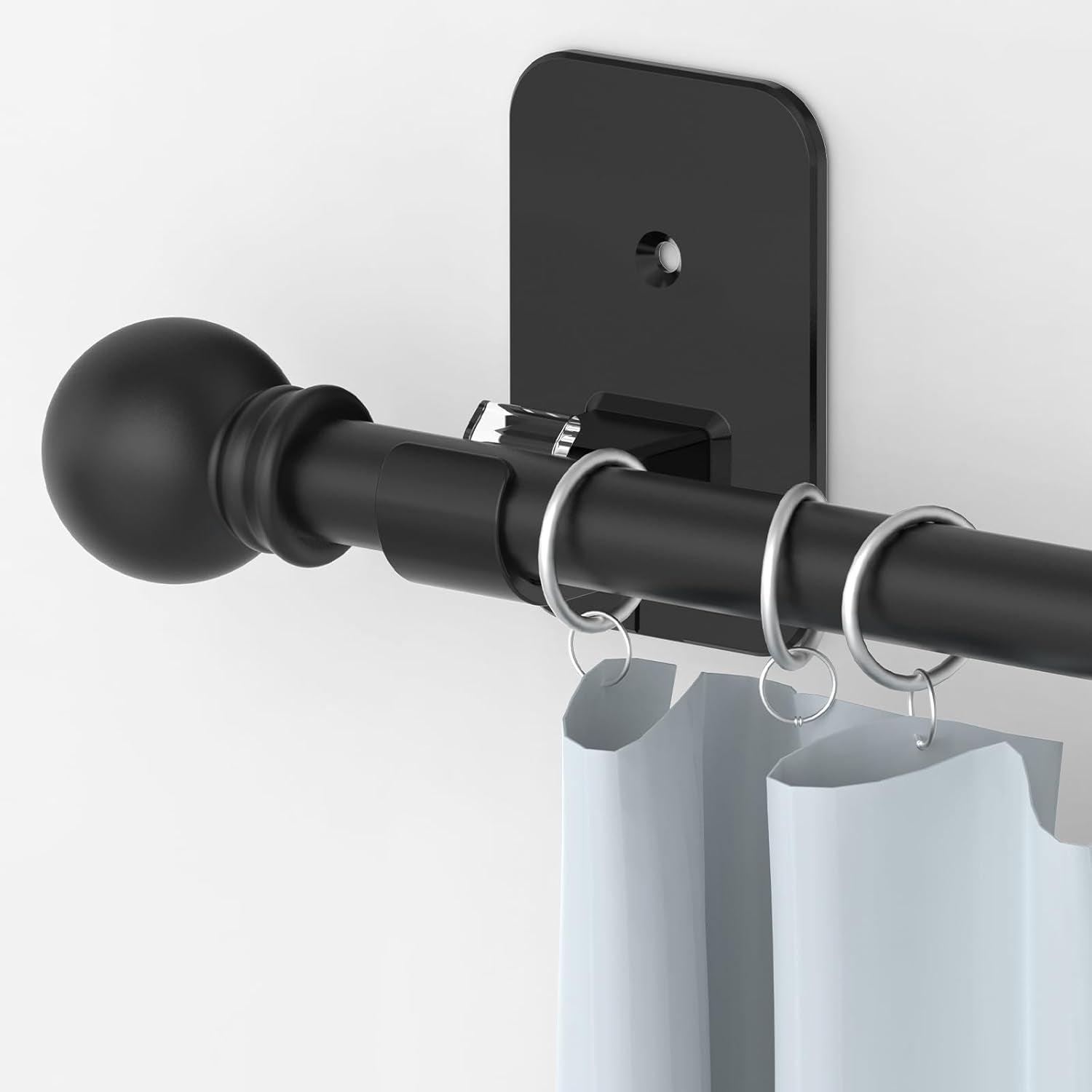 2 Pack Black Curtain Rods No Drilling, 5/8 Inch Renter Friendly Curtain Rod for Windows 28 to 48 with 2 Types of Brackets
