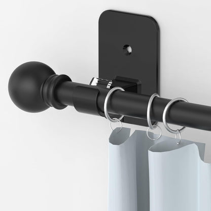 2 Pack Black Curtain Rods No Drilling, 5/8 Inch Renter Friendly Curtain Rod for Windows 28 to 48 with 2 Types of Brackets