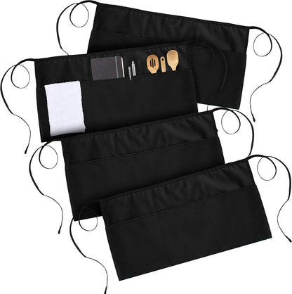 4 Pack Server Apron with 3 Pockets, Waist Apron for Waiter Waitress, 12 Inches