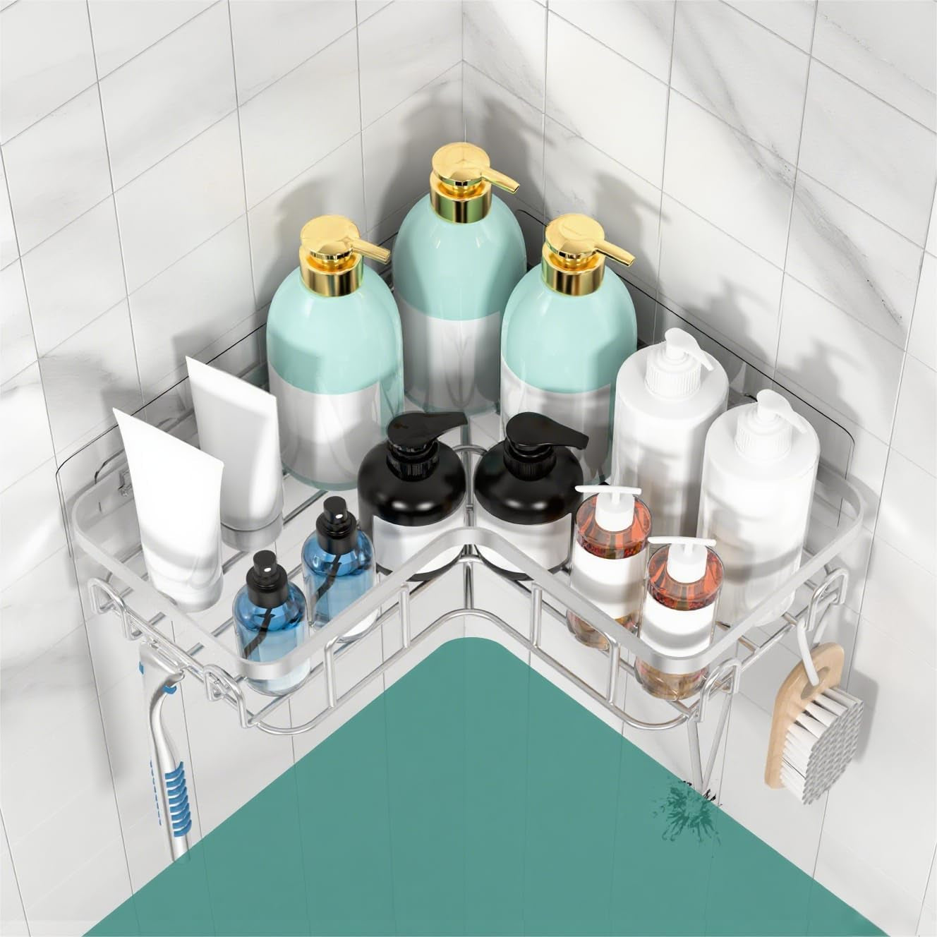 Corner Shower Caddy Shelf Organizer Rack, Self Adhesive Black Bathroom Shelves Basket, Home Farmhouse Wall inside Organization and Storage Decor Rv Accessories, Apartment Essentials