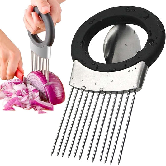 Onion Holder for Slicing, Onion Cutter Vegetable Chopper, Stainless Steel Tomato Potato Slicer, Meat Tenderizer Tool, Convenient Grip Food Slicer Assistant, Food Slice Guide for Vegetable Fruit