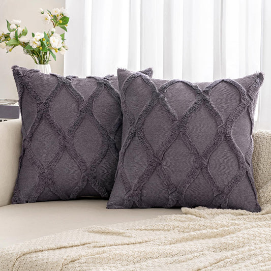 Decorative Throw Pillow Covers Blue Purple 18X18 Inch Set of 2, Soft Plush Faux Wool Couch Cushion Covers Farmhouse Throw Pillows for Couch Bed Sofa Living Room