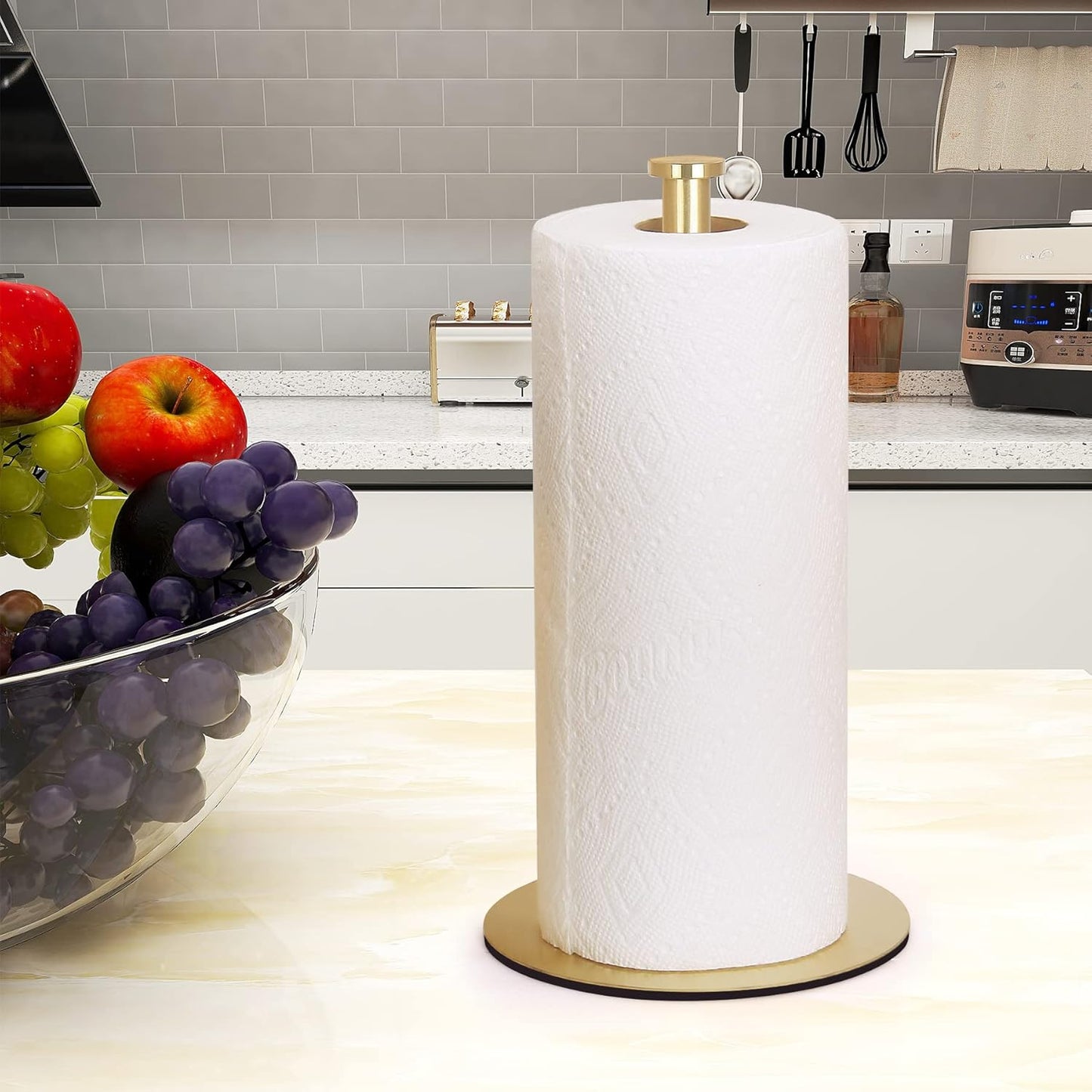 Gold Paper Towel Holder Countertop, , Kitchen Paper Towel Holder Stand for Kitchen and Bathroom Organization and Storage, Paper Towel Holders for Standard and Large Size Rolls (Gold)