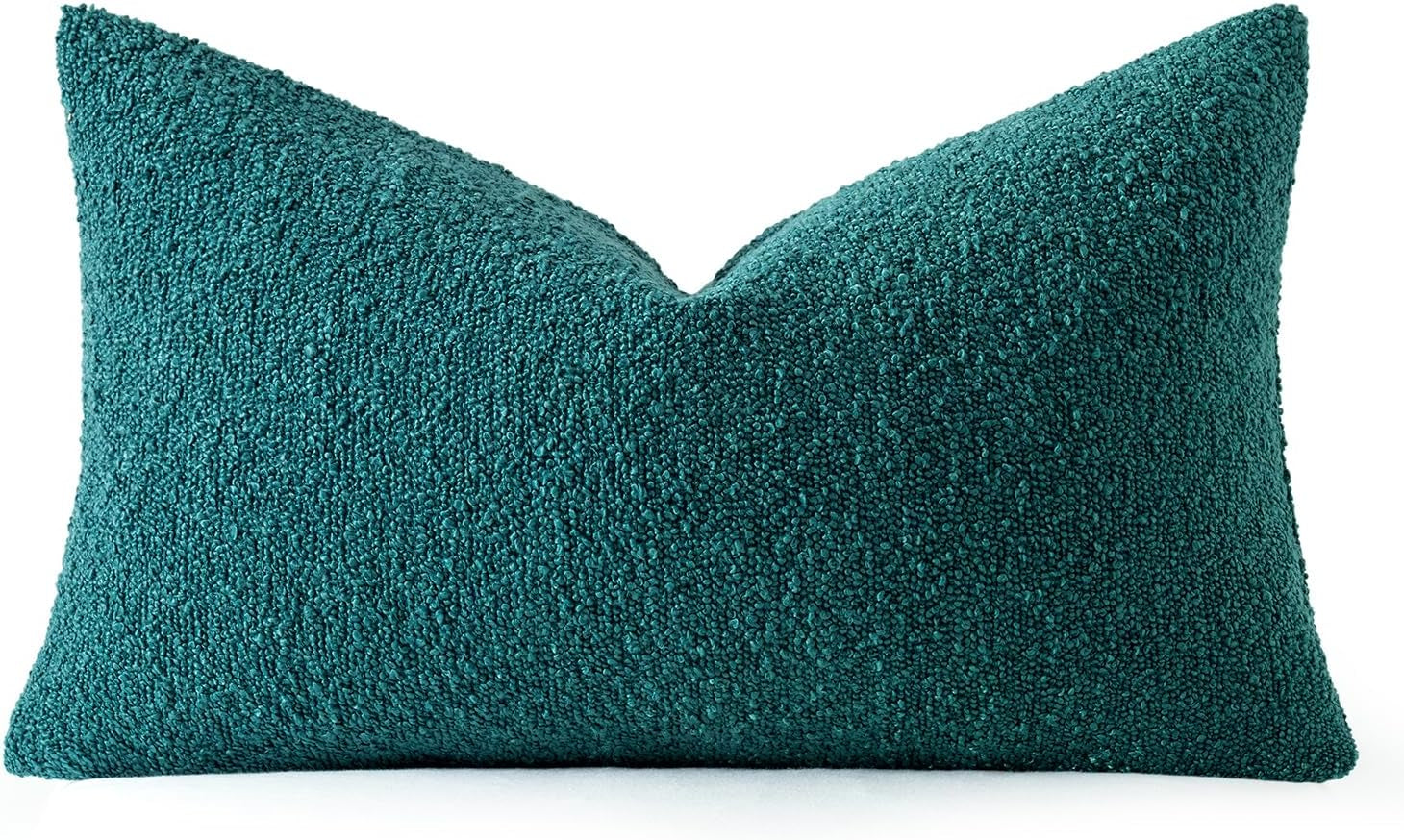 Textured Boucle Lumbar Throw Pillow Cover in Teal - Decorative Soft Cushion Case for Couch, Chair, and Bedroom - 12x20 Inch, Single Pack