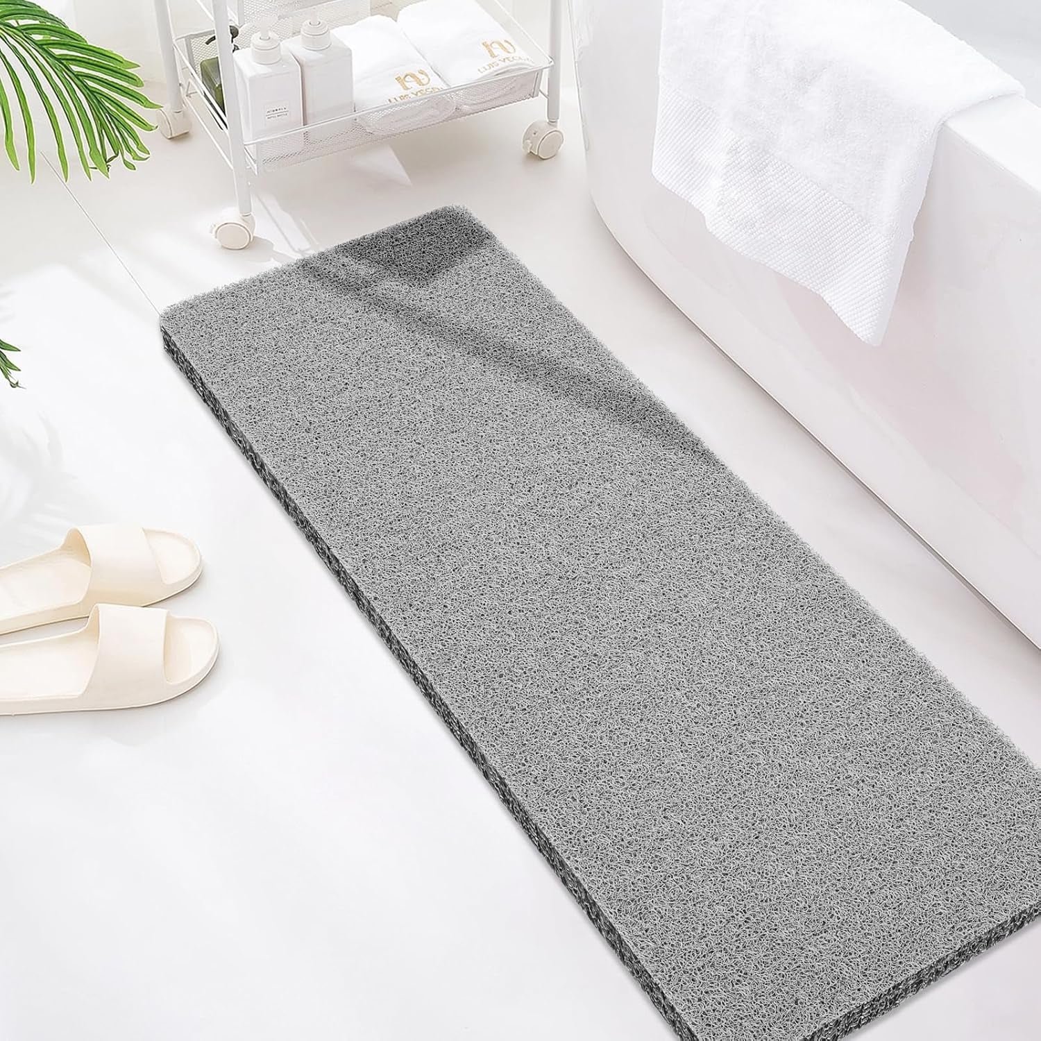 Bathtub Mat Non Slip, Bath Mat for Tub, Shower Mats for inside Shower, 16X46 Inch, PVC Loofah Bathroom Mats for Wet Areas, Quick Drying, Grey