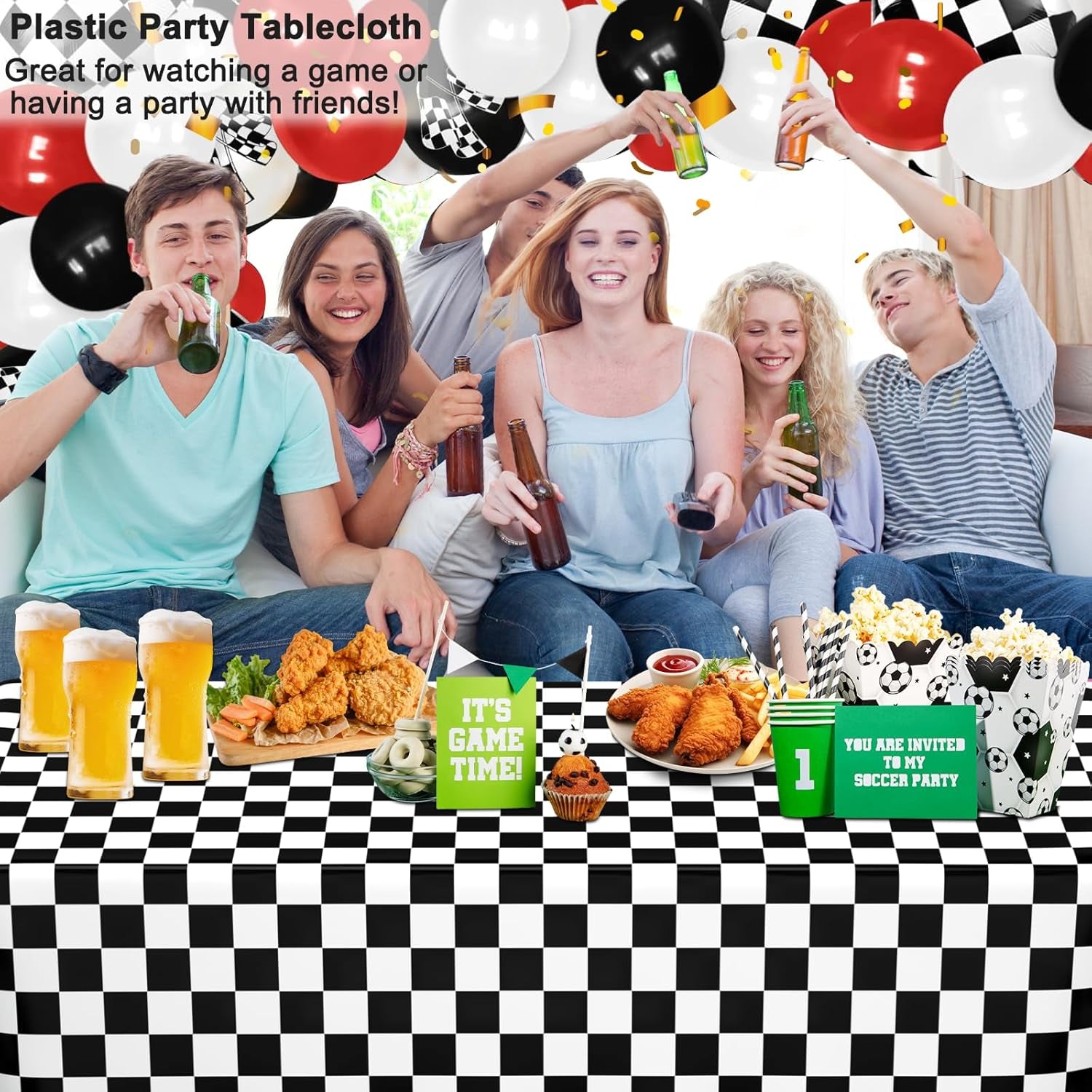 6 Pack Black and White Gingham Tablecloth Rectangular Buffalo Checkered Tablecloths Disposable Plastic Plaid Table Cover for Parties, Outdoor Picnic, Birthday, Wedding, Camping 54 × 108 Inch