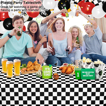 6 Pack Black and White Gingham Tablecloth Rectangular Buffalo Checkered Tablecloths Disposable Plastic Plaid Table Cover for Parties, Outdoor Picnic, Birthday, Wedding, Camping 54 × 108 Inch