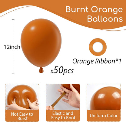 Burnt Orange Balloons 12Inch, Burnt Orange Latex Balloons 50Pcs Party Balloon for Fall Themed Bridal Baby Shower Wedding Graduation Birthday Party Decorations