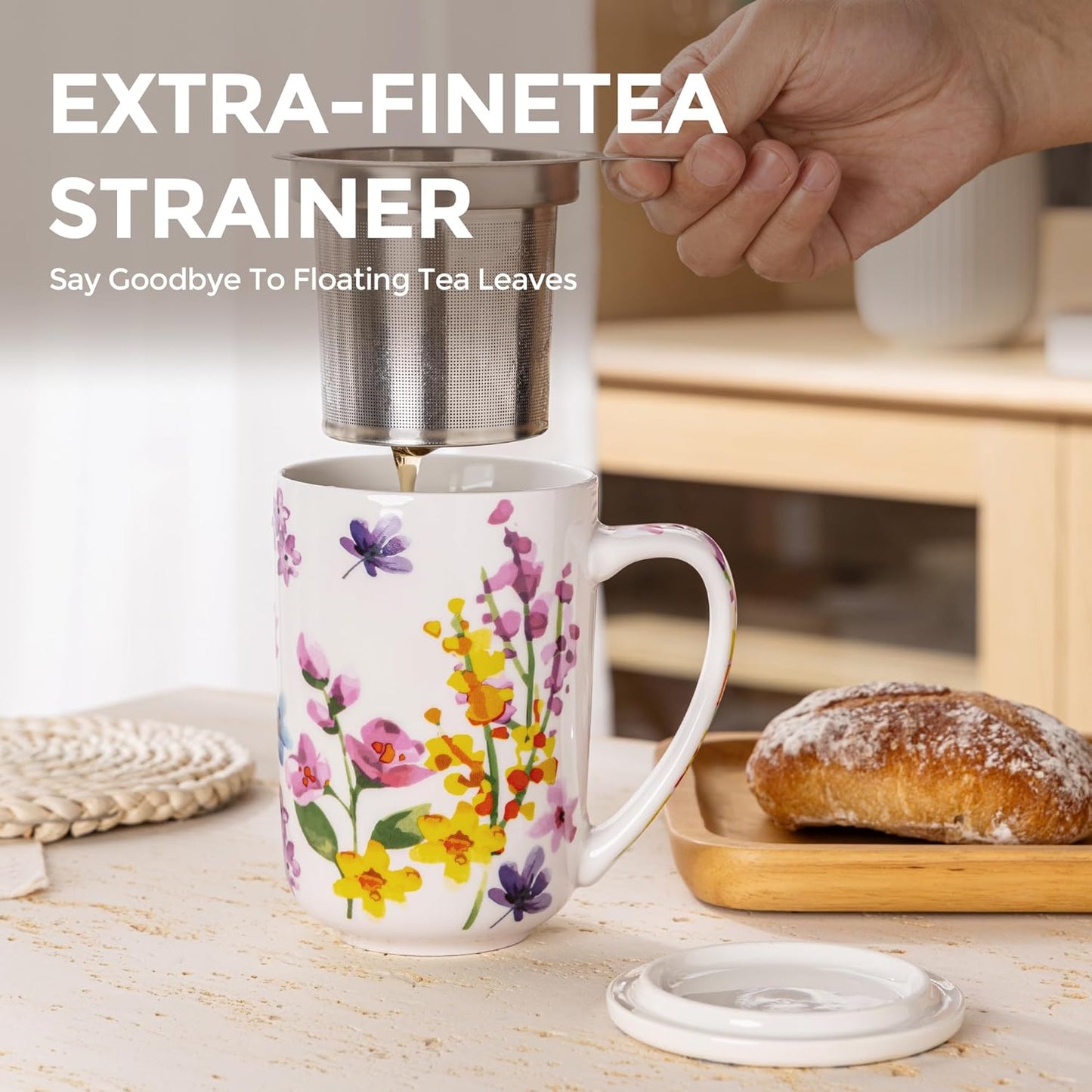 Ceramic Tea Mug with Infuser and Lid, 18 Ounce Capacity, Microwave and Dishwasher Safe, Ideal for Loose Leaf Tea Enthusiasts