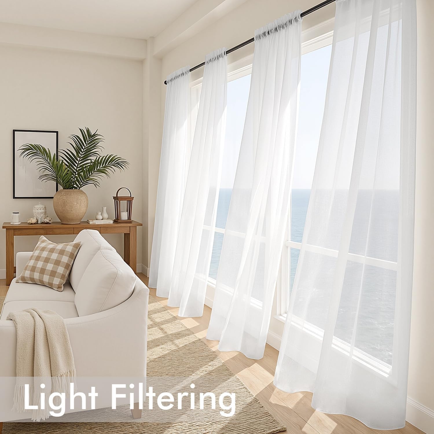 White Sheer Curtains 84 Inches Long, 4 Panels Set, Light Filtering Rod Pocket Voile Drapes for Living Room and Bedroom, Airy Soft Fabric Window Treatments, 42 X 84 Inches