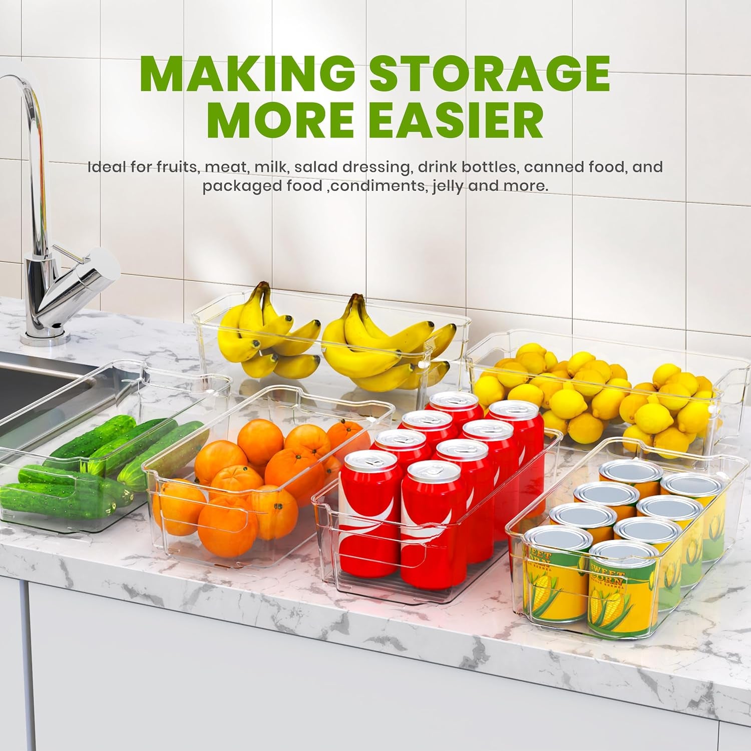 - Fridge Organizer Bins - Refrigerator Organizing Bins - Pantry Organizers & Storage - Stackable for Home & Kitchen Pantry Organization - Clear Plastic Containers (8 Pack)