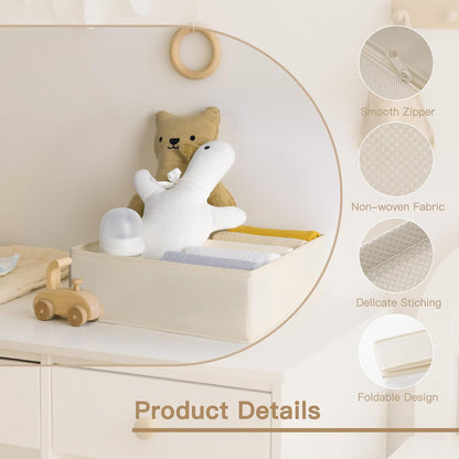 Drawer Organizer Clothes, 14 Pack Dresser Organizer for Baby Clothes, Underwear, Sock- Foldable Closet Organization and Storage Dividers Bins for Nursery, Bedroom and Dorm (Beige)