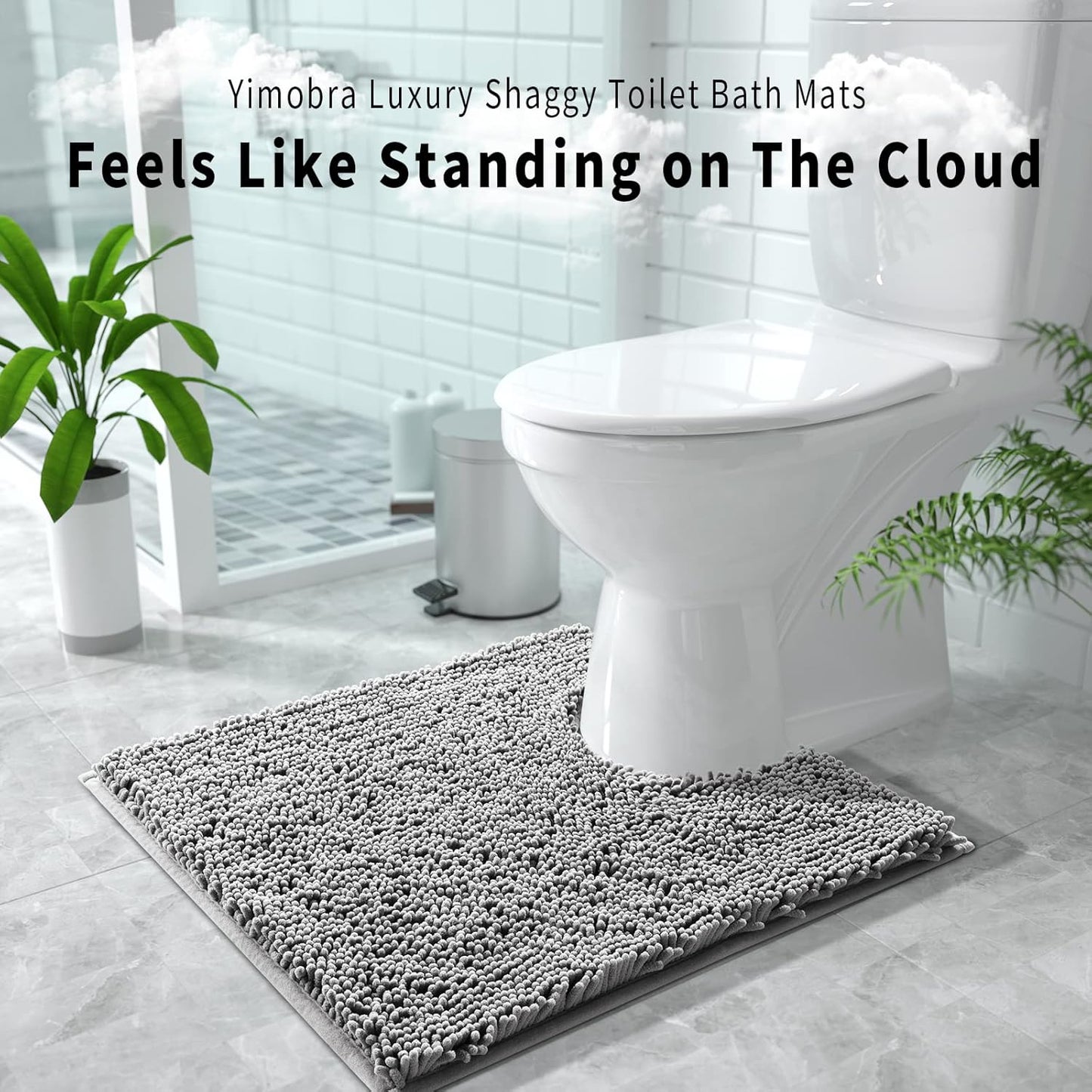 Luxury Shaggy Toilet Bath Mat U-Shaped Contour Rugs for Bathroom, 24.4 X 20.4 Inches, Soft and Comfortable, Maximum Absorbent, Dry Quickly, Non-Slip, Machine-Washable,Grey