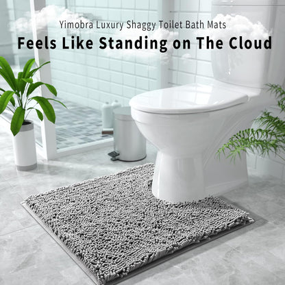 Luxury Shaggy Toilet Bath Mat U-Shaped Contour Rugs for Bathroom, 24.4 X 20.4 Inches, Soft and Comfortable, Maximum Absorbent, Dry Quickly, Non-Slip, Machine-Washable,Grey