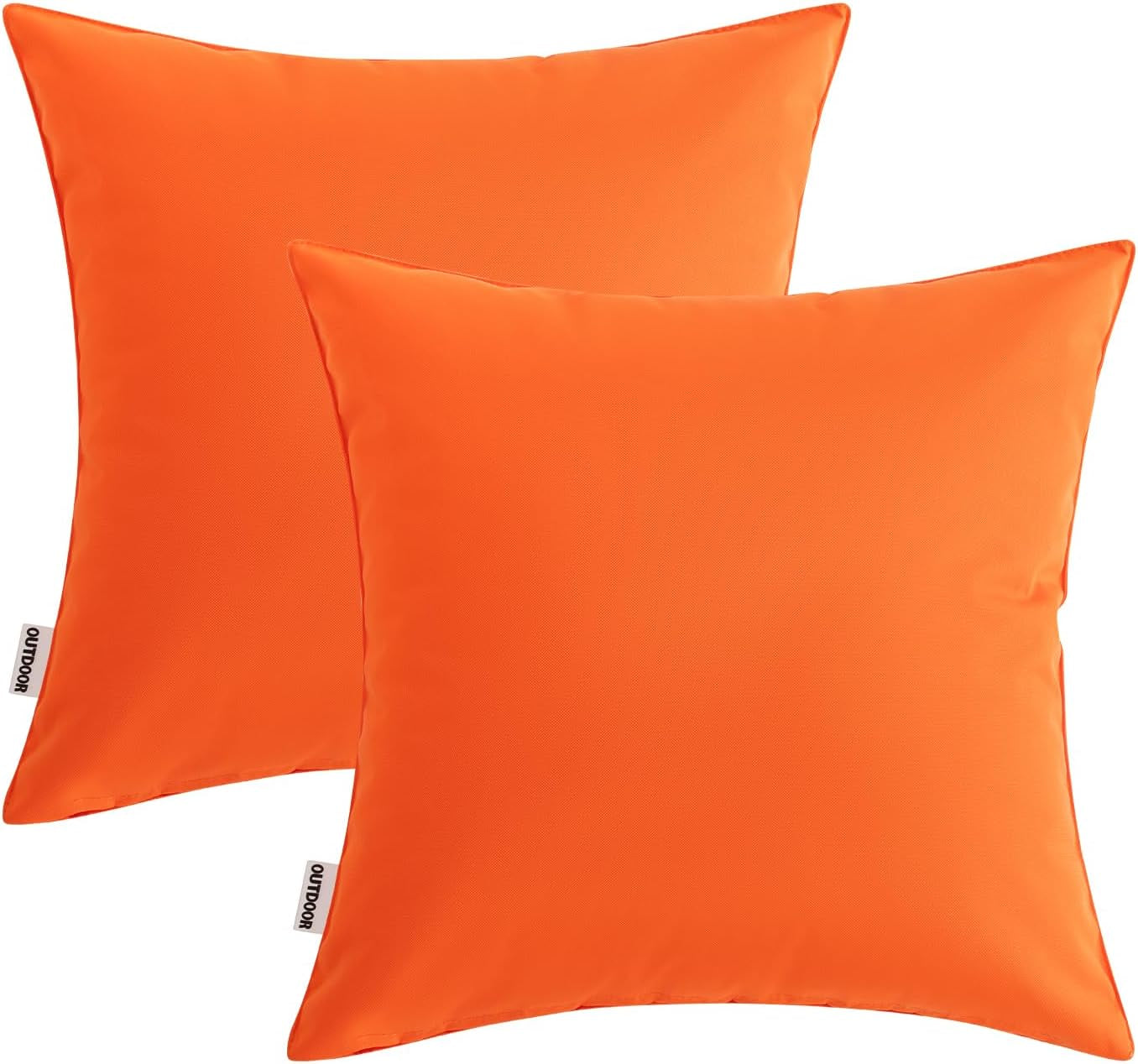Outdoor Waterproof Decorative Pillow Covers in Orange - Fade Resistant for Patio, Tent, Couch, and Living Room - Pack of 2, 16x16 Inch, Ideal for Spring and Summer