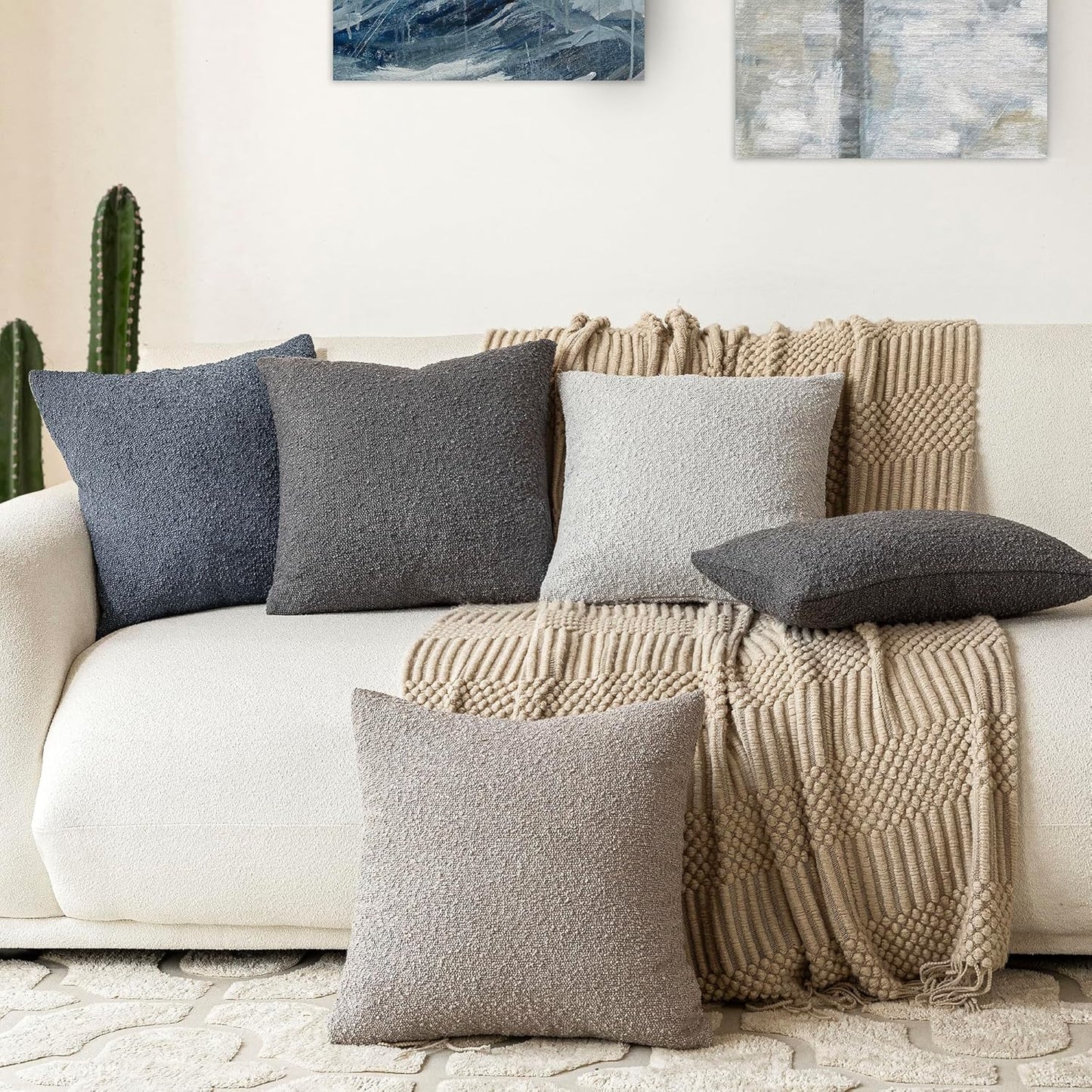 Textured Boucle Throw Pillow Covers Accent Solid Lumbar Pillow Cases Cozy Soft Decorative Couch Cushion Case for Chair Sofa Bedroom Living Room Home Decor, 12 X 20 Inch,Dark Grey