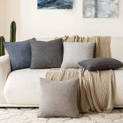 Textured Boucle Throw Pillow Covers Accent Solid Lumbar Pillow Cases Cozy Soft Decorative Couch Cushion Case for Chair Sofa Bedroom Living Room Home Decor, 12 X 20 Inch,Dark Grey