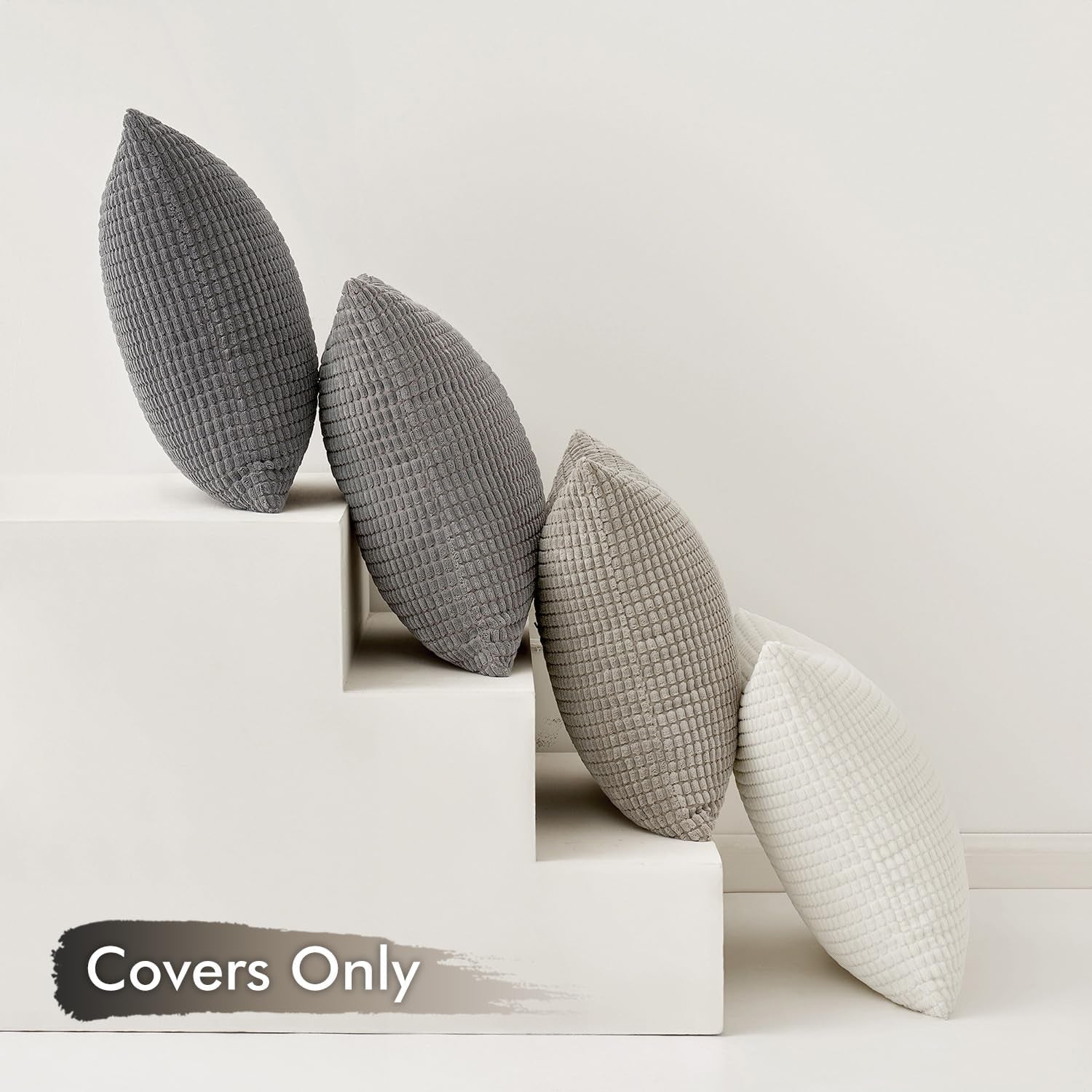 Timeless Neutral Pillow Covers 18X18 Inch Set of 4 Mid Century Modern Grey Throw Pillows Rustic Corduroy Couch Pillowcases Nordic Home Decor for Sofa Living Room Bed