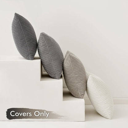 Timeless Neutral Pillow Covers 18X18 Inch Set of 4 Mid Century Modern Grey Throw Pillows Rustic Corduroy Couch Pillowcases Nordic Home Decor for Sofa Living Room Bed