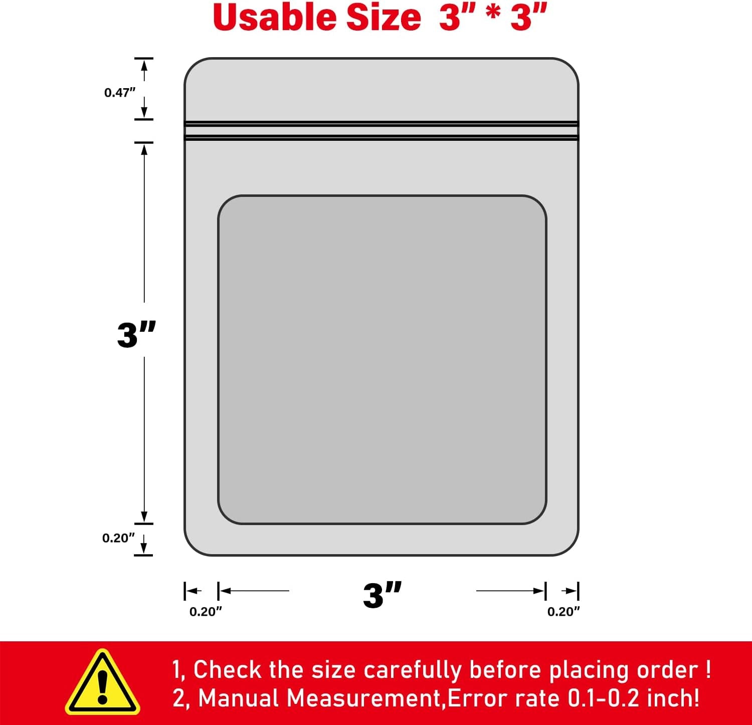 100-Pack Mylar Bags with Clear Window Holographic Resealable Sealable Packaging Zip Bag for Small Bussiness Jewelry Candy Sample Food Packing Supplies （3×3 Inch，Blue）