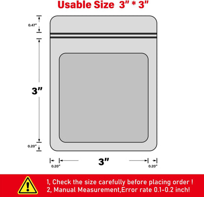 100-Pack Mylar Bags with Clear Window Holographic Resealable Sealable Packaging Zip Bag for Small Bussiness Jewelry Candy Sample Food Packing Supplies （3×3 Inch，Blue）