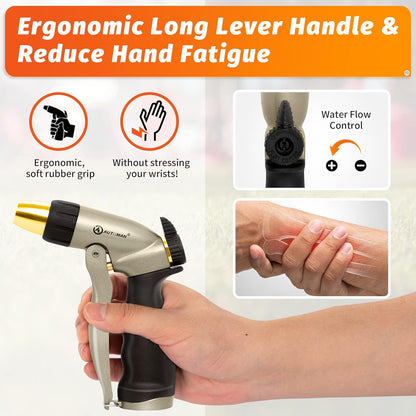 Garden Hose Nozzle - 100% Metal High Pressure Spray Nozzle, Adjustable Spray Patterns, Labor-Saving, Heavy Duty for Garden Watering, Car Washing, Window Cleaning, Pets Showering
