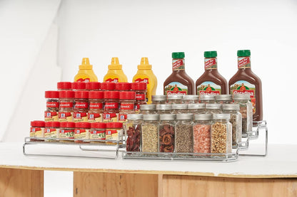 Spice Rack Organizer for Cabinet, 4 Tier Seasoning Organizer, Expandable Shelf,Step Storage Holder, Kitchen Cabinet Countertop,With Protection Railing, Metal (Chrome2 PC)