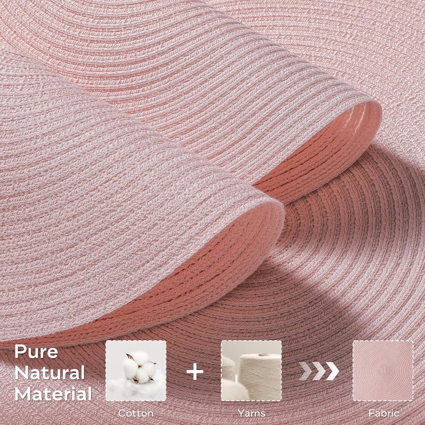 round Placemats Heat and Slip Resistant Cotton Table Mats, Washable Bohemian Placemats for Dining Tables (Pink, Set of 4)