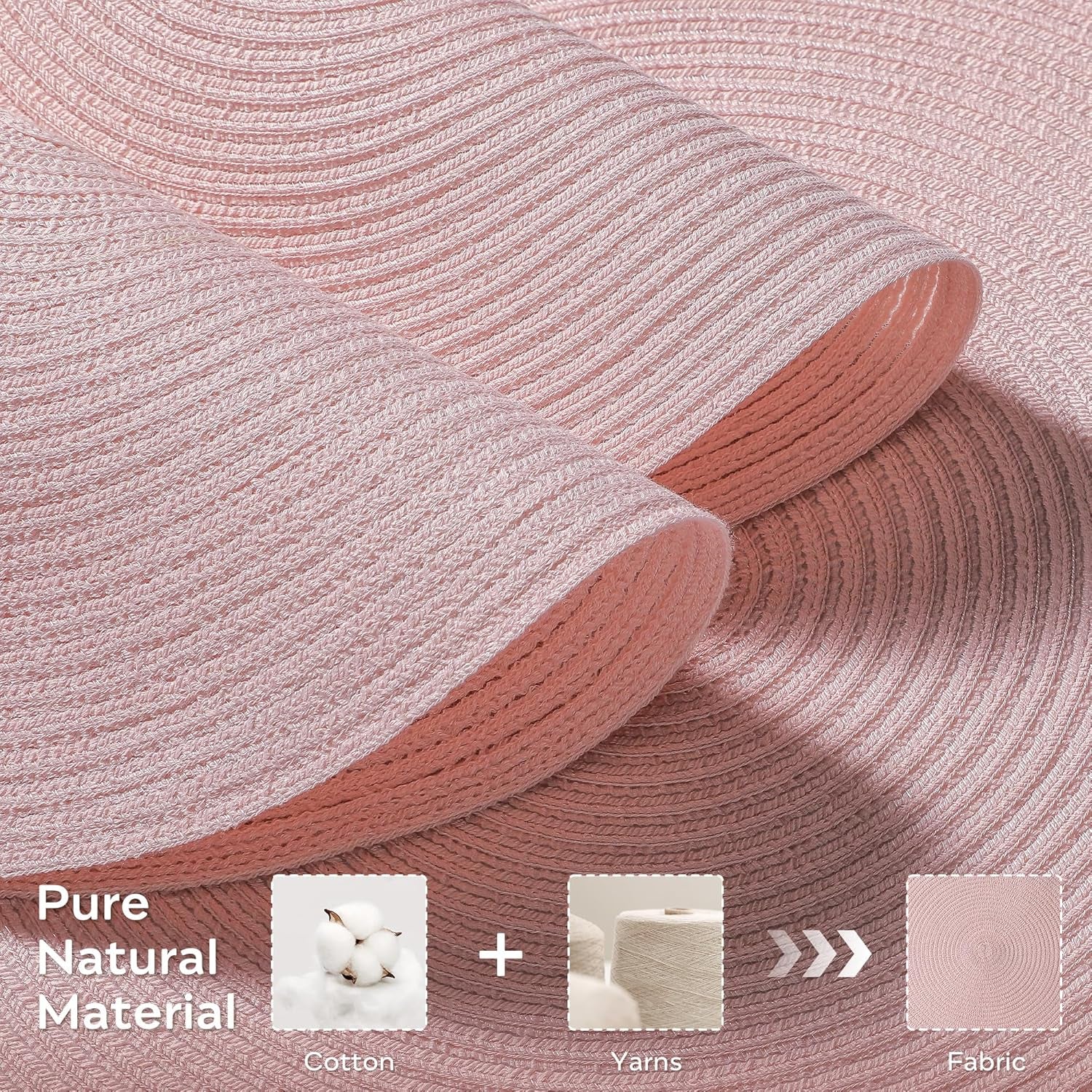 round Placemats Heat and Slip Resistant Cotton Table Mats, Washable Bohemian Placemats for Dining Tables (Pink, Set of 4)