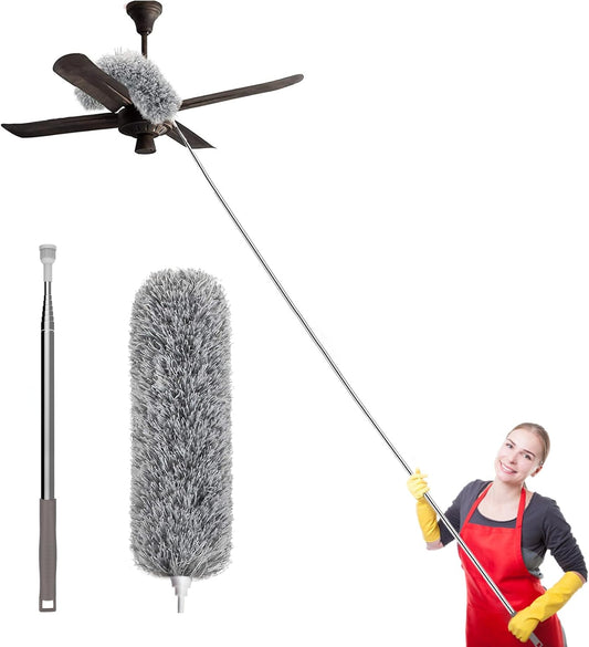 Extra-Long Dusters with Extension Pole 100-Inch for Cleaning, Bendable Microfiber Head Washable Ceiling Fan Duster for High Ceilings, Furniture
