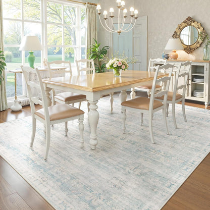 Blue Rugs for Living Room, 8X10 Distressed Light Blue Area Rugs for Bedroom, Stain Resistant Large Carpets for Dining Room, Soft Non Slip Floor Mat for Kids Room