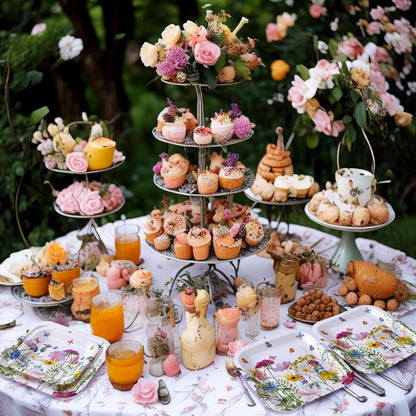 100-Piece Floral Disposable Paper Plate Set - 9'' Dinner Plates and 7'' Square Dessert Plates for Birthdays, Weddings, Baby Showers, and Parties (Sweet Color, Wildflower Design)