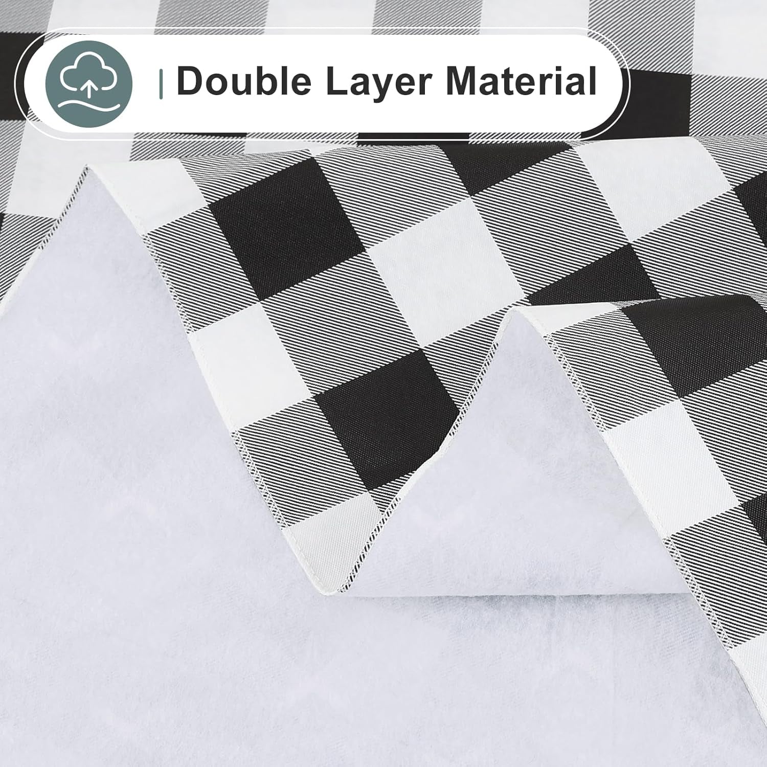Rectangle Waterproof Vinyl Table Cloth, Buffalo Flannel Backed Tablecloth, Wipeable Plastic Table Cover for Dinner, Kitchen, Outdoor (60" X 84", Black and White)