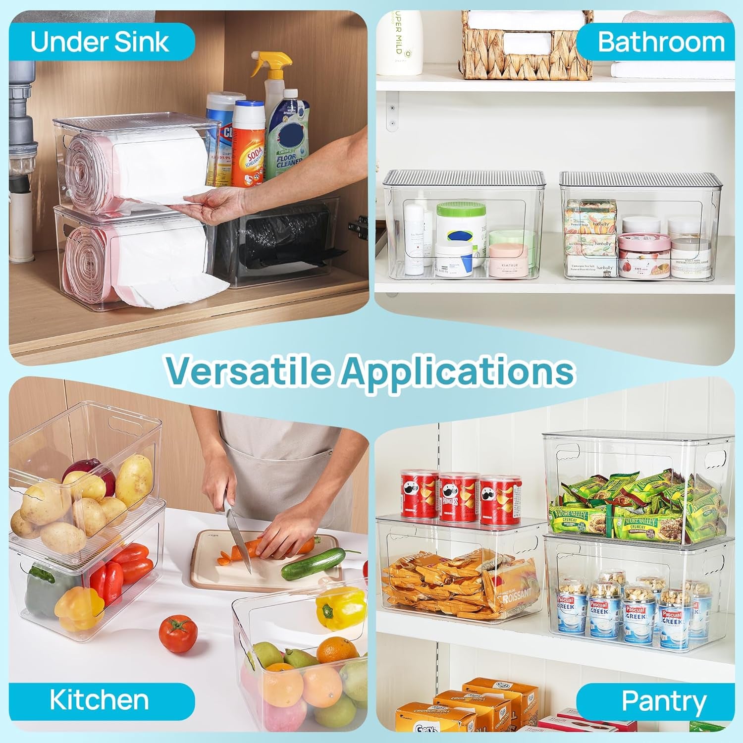 1 Pack Trash Bag Holder, Stackable Garbage Bag Dispenser for 13/30/33 Gallon Bags, Clear Organizer Bins for under Kitchen Sink, Laundry Room Organization and Storage