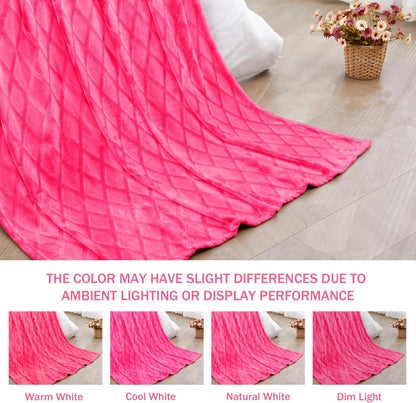 Lightweight Fleece Throw Blanket in Soft Hot Pink with Decorative Pattern, Ideal for Couch and Sofa Bed, 50x70 Inches, All-Season Use